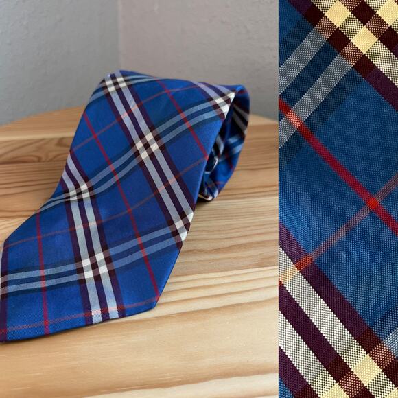 Burberry Nova Check 100% Silk Plaid Business Evening Tie - Blue, Red OS - Picture 1 of 7